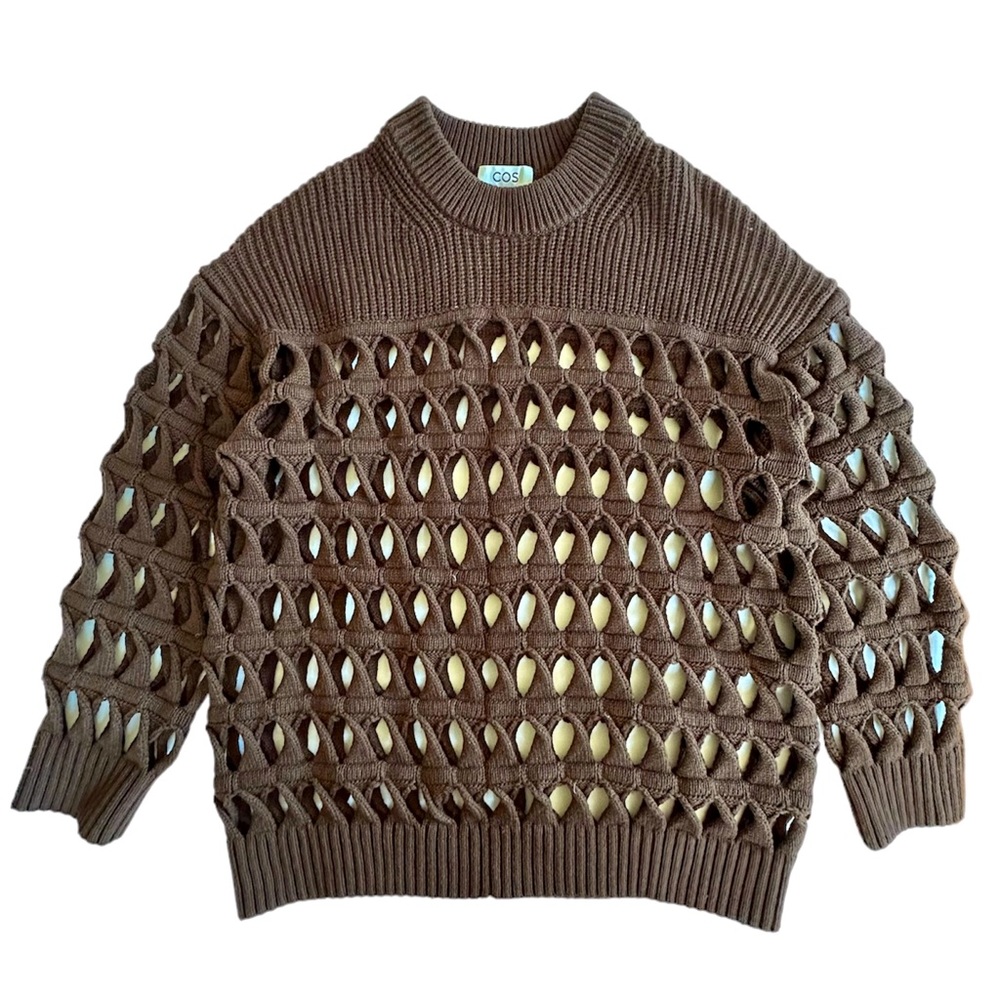 NWT COS Brown Open Knit Wool Sweater